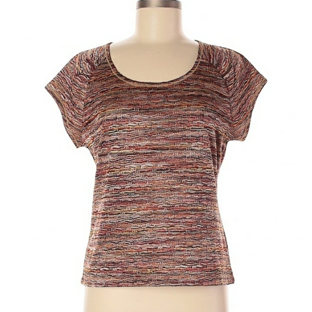 AK ANNE KLEIN Striped Metallic Top Shirt in Pink